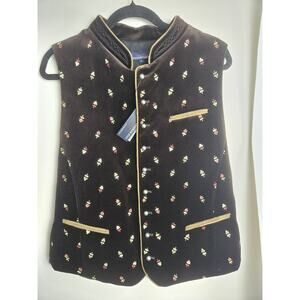 NWT Stockerpoint Brown Velvet Embroidered Waistcoat Vest Mens Sz 52